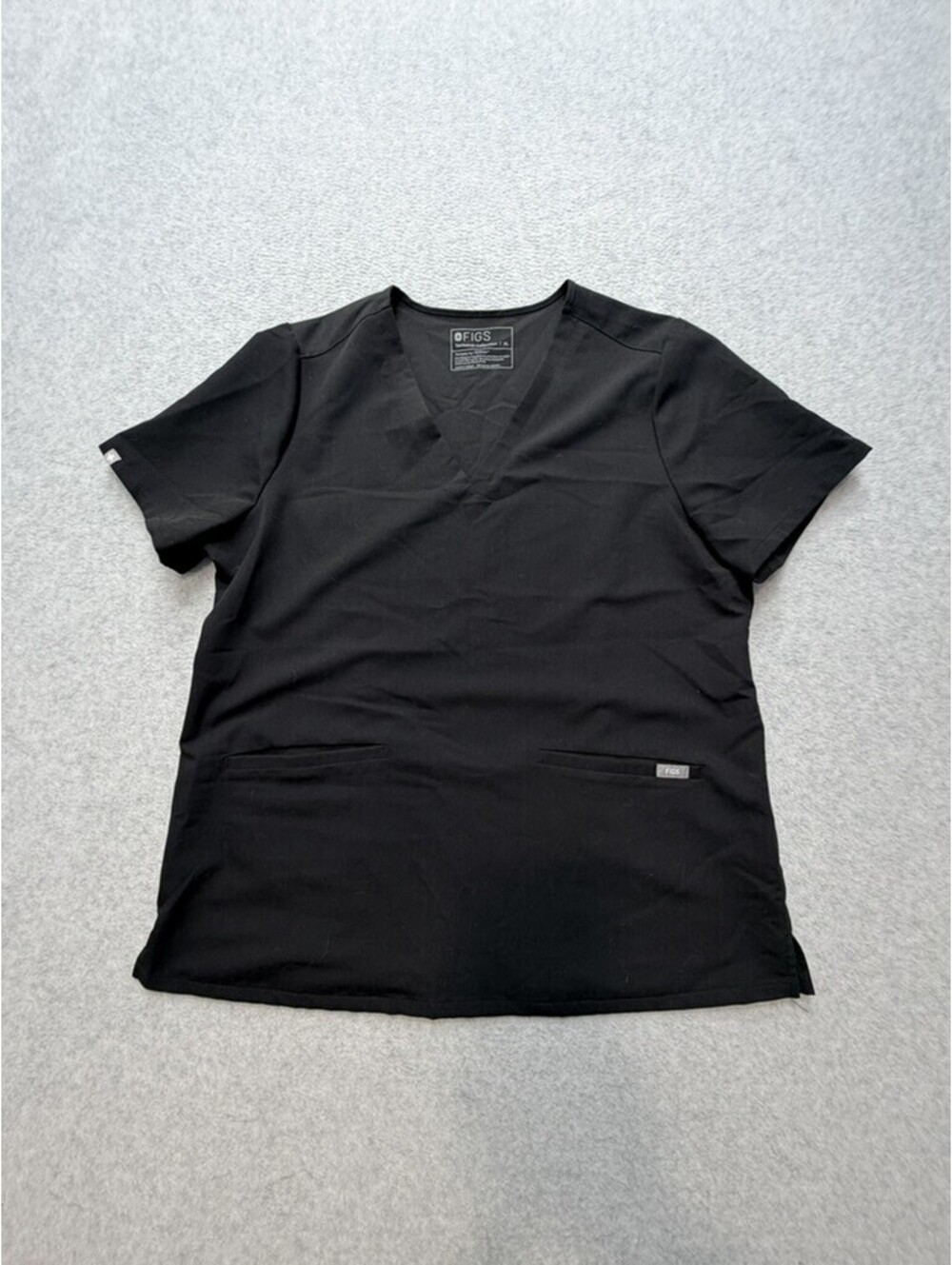 FIGS Womens Scrub Top V Neck XL Black Technical Collection Short Sleeve Pockets